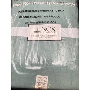 Lenox French Pearl Ice Blue Tablecloth with Trim and Storage Bag 60x120 NIP